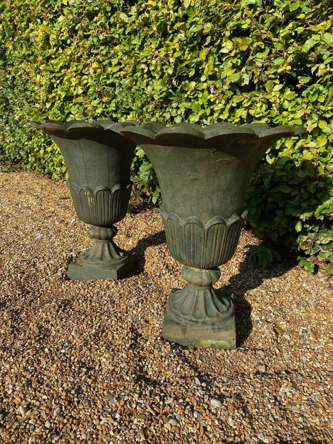19th Century Tulip Shaped Cast Iron Garden Urns.