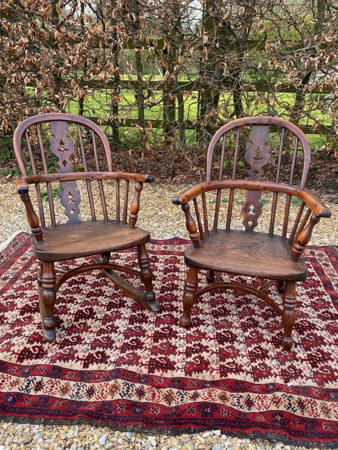 Rare Pair Yew wood Children's Windsor Chairs