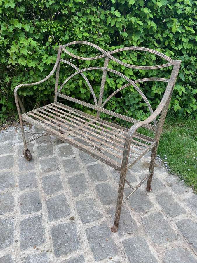 A Rare Regency Wrought Iron Strap Work Garden Bench