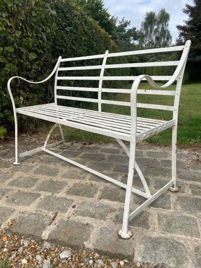 Early 19th Century Wrought Iron Riveted Strap Work Garden Bench.