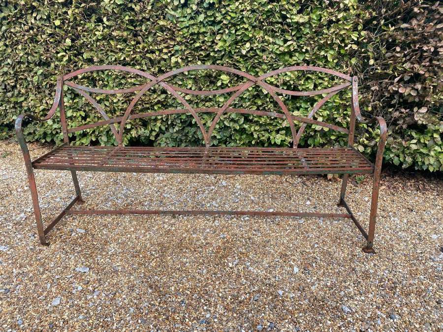19th Century English Wrought Iron Strap work Garden bench