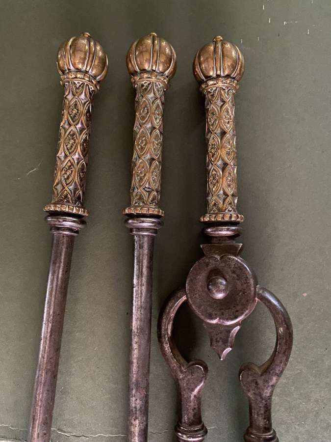 Early 19th Century Steel and Brass Fire Irons